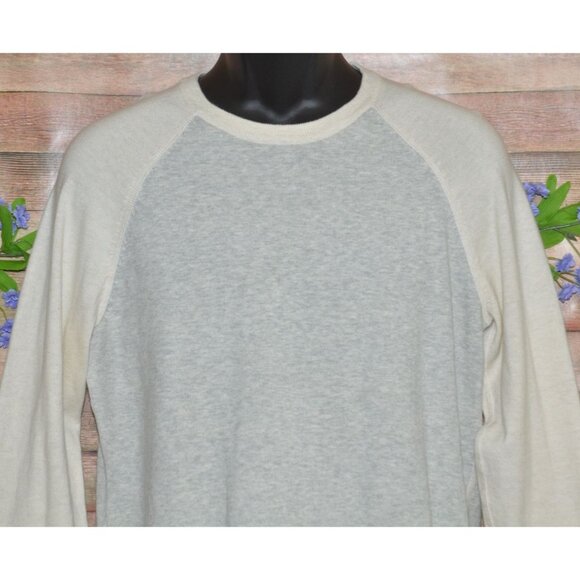 Express Mens M Neutral Beige & Gray Ragland Sleeve Cotton Thin Knit Sweater - Picture 2 of 6